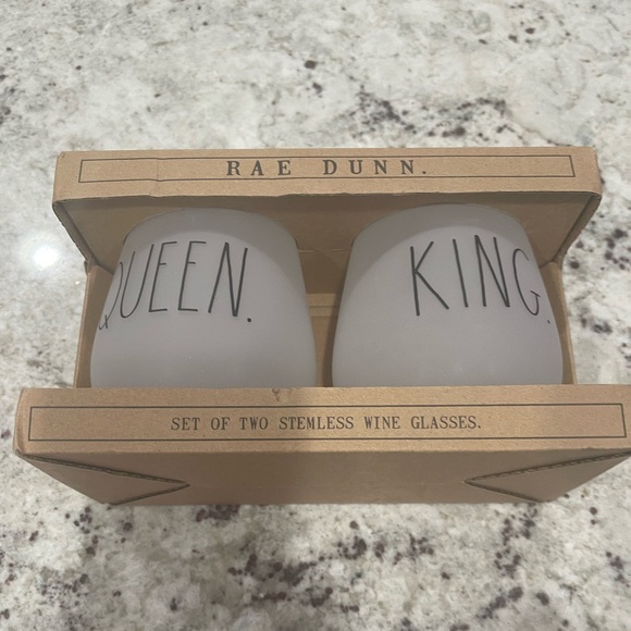Rae Dunn new cup set says king and queen.  Can be used as stemless wine glasses - Picture 3 of 3